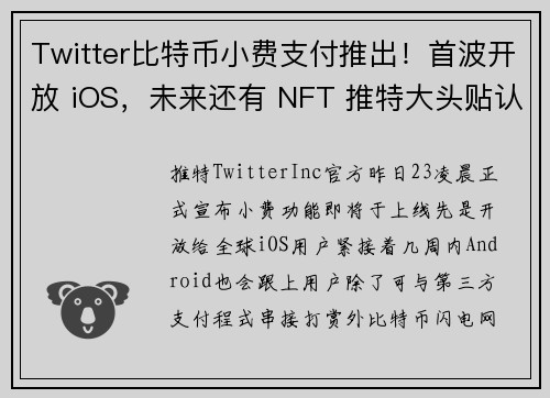 Twitter比特币小费支付推出！首波开放 iOS，未来还有 NFT 推特大头贴认证
